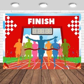 Marathon Party Backdrop 7x5ft Finishing The Marathon Personal Record Running Race Runner Celebration PR Decorations Photography Background Can Doodle Banner Photo Studio Props