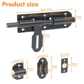 Alise 6 Inch Slide Bolt Gate Latch,Heavy Duty Barrel Bolts with Padlock Hole,Safety Door Lock,Double Sided Gate Hardware for Wooden Fence, Outdoor Fence MCX1000B-6C