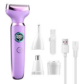 Four-in-one Electric Shaver for Men and Women with LED Display - Facial epilator,Eyebrow Trimmer,Nose Trimmer,and Bikini Trimmer,USB Rechargeable,Portable Grooming kit (Purple)