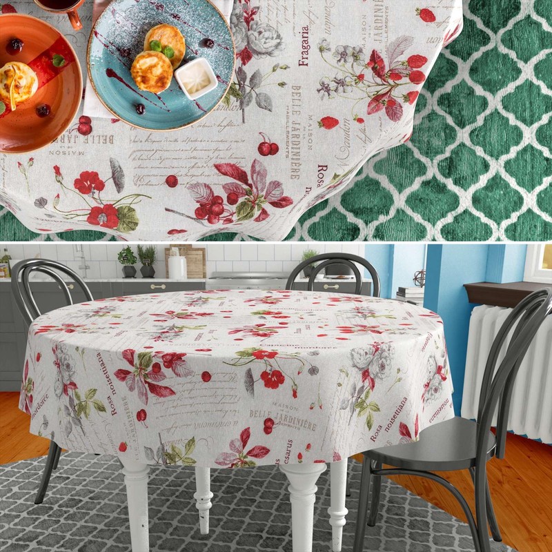 Fabric Tablecloth Washable Table Linen Tablecloth Cotton Polyester Berries Round