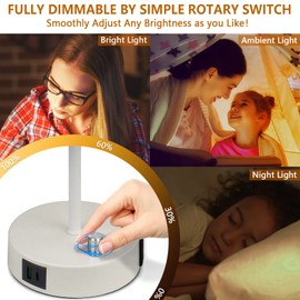 HiBay 17.75"H Fully Dimmable Bedside Table Lamp with USB A+C Charging Ports & AC Outlet, Modern Desk Lamps for Home Office, Bedroom Nightstand Light with Flaxen Fabric Shade (E26 LED Bulb Included)