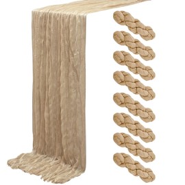 Seveups 8Pack Beige Cheesecloth Table Runners 20x120Inch Gauze Table Runner Cheese Cloth Beige Table Runner Rustic Sheer Runner for Wedding Baby Shower Birthday Party Table Decor