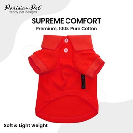 Parisian Pet Polo Shirts - Breathable Cotton Shirts for Dogs - Solid Red Summer Pullover - Button Up Collar for Medium Dogs