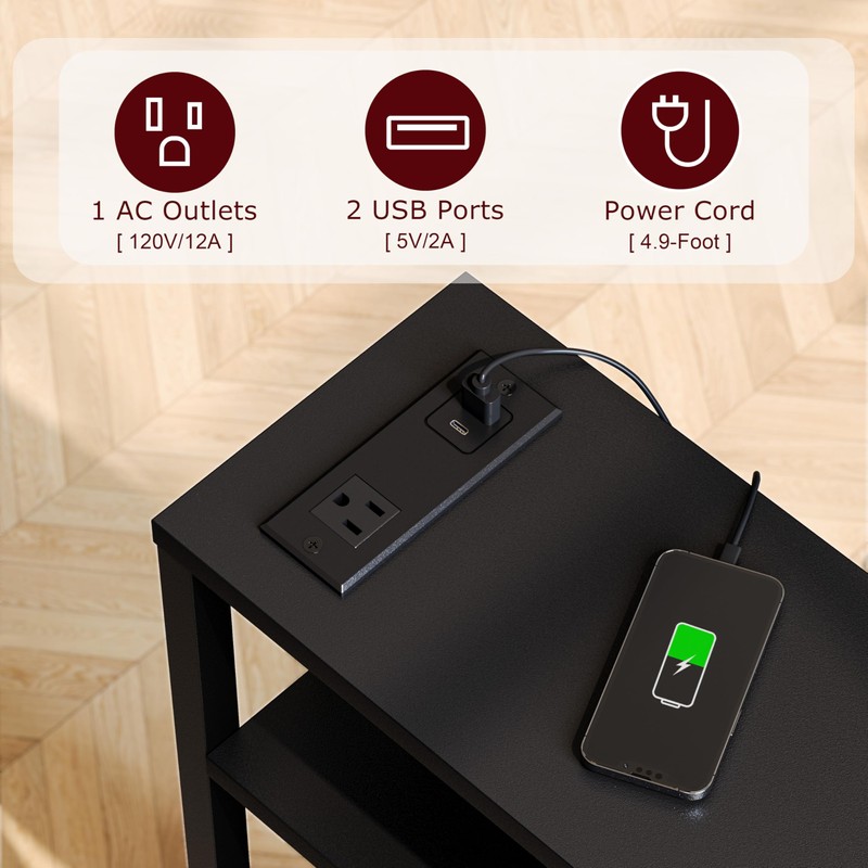 IRCPEN Narrow Side Table with Charging Station, Slim End Table