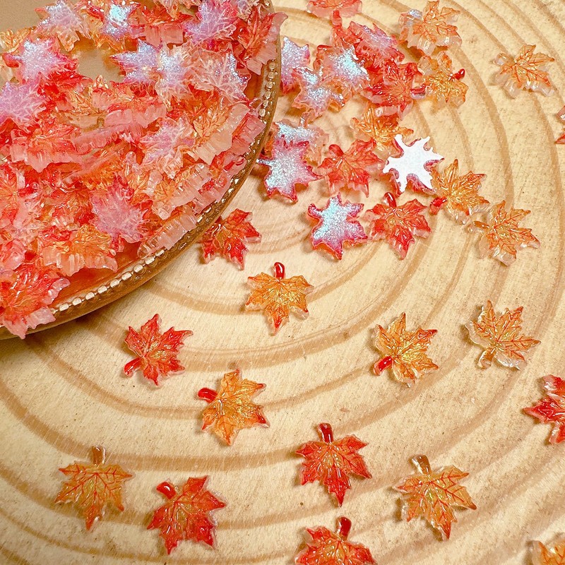 100Pcs Fall Nail Charms and Gems Autumn Maple Leaves Nail