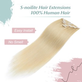 S-noilite Clip in Hair Extensions Real Human Hair Double Weft Thick Remy Hair Pieces Full Head 8PCS Straight Short 10inch 110g 613 Bleach Blonde