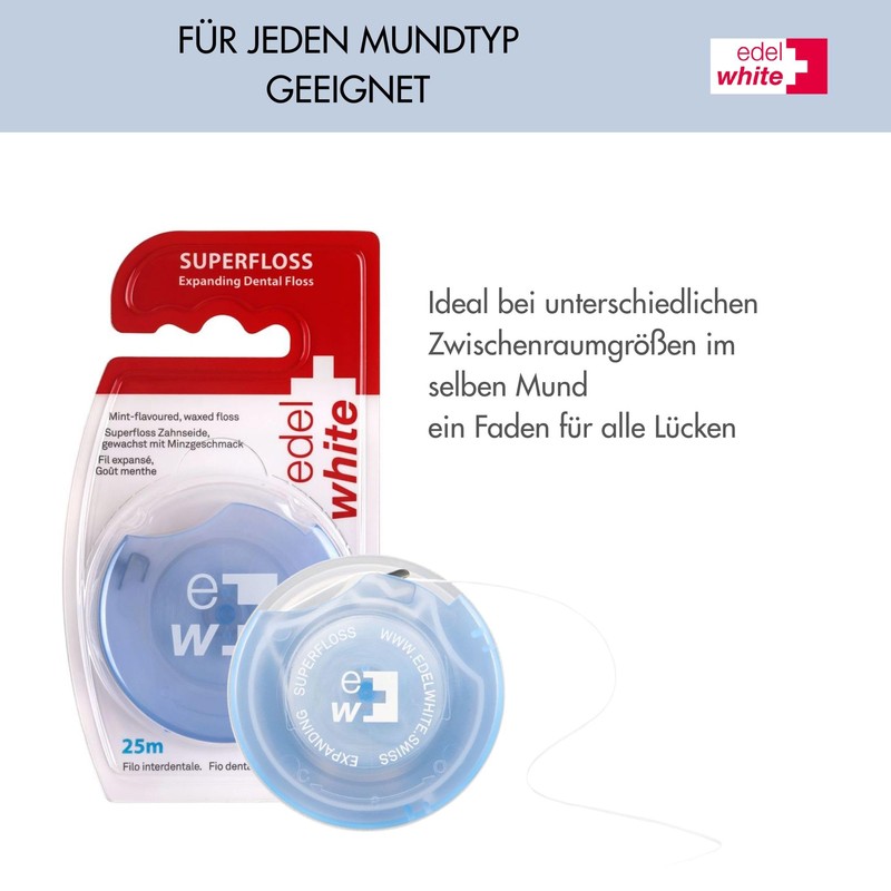 edel+white - Filo interdentale espandibile Superfloss, 25 m, con rivestimento