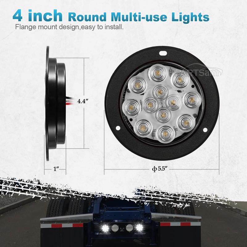Partsam 2PCS 4" Waterproof Backup Reverse Light Flange Mount 12