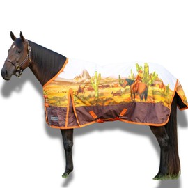 Jeffers Expression 1200 Denier Standard Neck Turnout Blanket, Cattle Drive Pattern, 75" - Waterproof, Breathable Horse Blanket with 240 gram Polyfill, Ideal Protection for Winter, Medium Weight