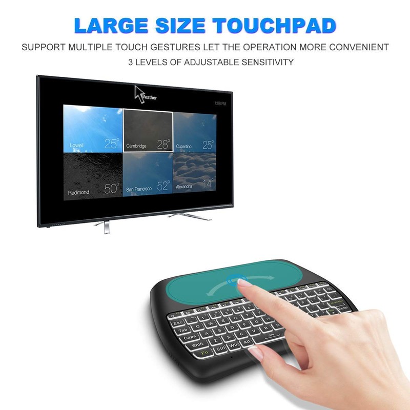 D8 Rechargeable Wireless Keyboard with Touchpad, 2.4G WiFi/BT4.2 Dual Mode