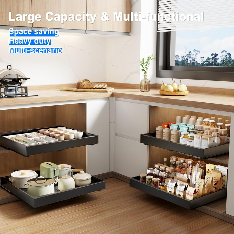 MUSTORN 2 Pack Pull Out Cabinet Organizer Expandable, 21"Deep Slide