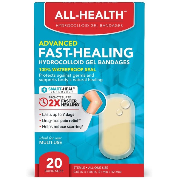 All Health All Health Advanced Fast Healing Hydrocolloid Gel Bandages, Regular 20 ct | 2X Faster Healing for First Aid Blisters or Wound Care, 20 Count
