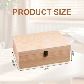 Aiofaervy Large Unfinished Wooden Box with Locking Clasp, 13x10x4.5 inch Natural Wooden Storage Boxes Unfinished Pine Wood Box for Art Hobbies Photos Jewelry DIY and Home Storage