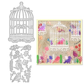 BENECREAT Bird Cage with Flower Carbon Steel Cutting Dies Stencils, Animal Themed Metal Cutting Dies Embossing Template for DIY Paper Craft Card Making Scrapbooking Decor