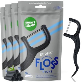 SmartLifeco Palillos De Hilo Dental De Doble Hilo Biodegradables* - Hilos Dentales De Carbón Para Adultos, Blanqueamiento Dental Totalmente Natural, M