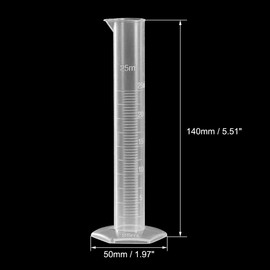 Sourcingmap Plastic Graduated Cylinder, 25ml Measuring Cylinder, Science Test Tube Beakers, Single Metric Scale, Clear Hex Base Flask for Lab Home