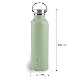 Lacor - 62559 - Stainless Steel Water Bottle, Double Insulated Wall, Wooden Closure with Hanging Loop, BPA-Free, Capacity: 0.75 L, Green