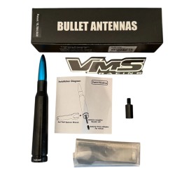 VMS Black Bullet Antenna with Blue Tip and Adapter for Silverado 2007 and Newer