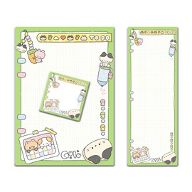 WeInnove Writing Paper Notepads Set - 3 Packs (B5+square) Green Journaling Grid Stationary Letter with Cute Animals (Like Kitten, Puppy) Pattern, to Do List Memo Pads for Planner, Gulu Kitten