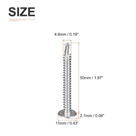 DTGN #10x2 Sheet Metal Screws - 50Pack - for Wood, Furniture - 410 Stainless Steel Phillips Round Head Washer Drill Tail Self Tapping Screws - Silver