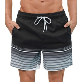 SILKWORLD - Bañador para hombre, de secado rápido, con bolsillos, Rayas Bhw, Small
