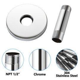 Straight Shower Arm with Flange, Ceiling Mount 3 Inches Rain Shower Head Arm Extension Replacement with Anti-Scratch Escutcheon Plate, DOLGABA Polished Chrome