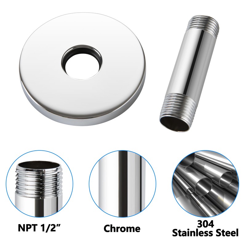Straight Shower Arm with Flange, Ceiling Mount 3 Inches Rain