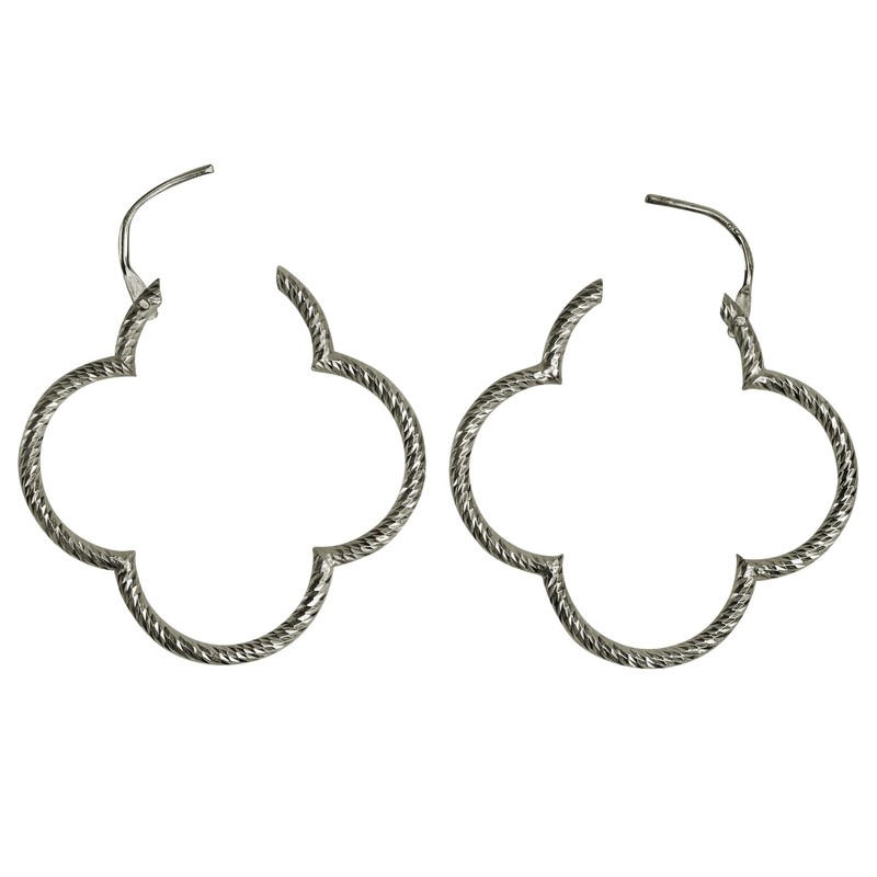 SILBERMOOS Women's Creole Earrings Clover Leaf Flowers Shiny Diamond-Coated 925