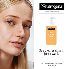 Neutrogena Limpiador facial para acné sin aceite, limpiador facial de piel propensa a brotes con tratamiento de acné de ácido salicílico al 2% para ca