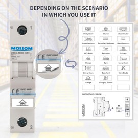 MOLLOM DC 1 Pole Miniature Circuit Breaker, 250V 16Amps, C16 Scene Visualization Custom MCB Thermal Magnetic Trip, 6KA Breaking Capacity DC Disconnect Switch for Solar PV System