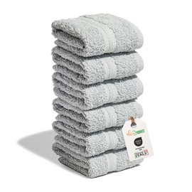nice homeit - Set of 6 Flannels 30 x 30 cm - Mini Hand Towels for Face and Guests 100% Cotton Soft Absorbent Washable - for Bathroom, Kitchen, Makeup and Travel - Made in Italy (Grey)