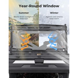 KEMIMOTO UTV Rear Window, Pre-installed Back Windshield Compatible with Polaris Ranger XP 1000/Crew 2017-2025, Polaris Ranger 1000/Crew 2020-2025, Ranger XP 900/Crew 2013-2019