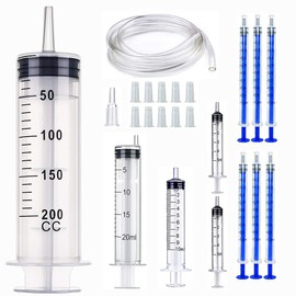 Gebildet 200 ml plastic syringe with 1 m hoses and 20 ml/10 ml each 1 pc/5 ml for 2 pieces/1 ml for 6 pieces for hydroponics nutrient measuring oil liquid suction