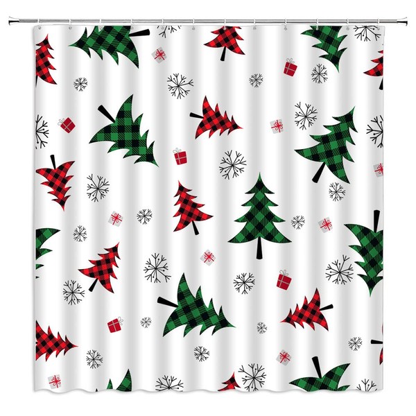 GCTNBJL Merry Christmas Shower Curtain Red Green Xmas Tree Snowflake