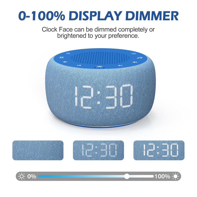 Buffbee Sound Machine & Alarm Clock 2-in-1, 0-100% Clock Face
