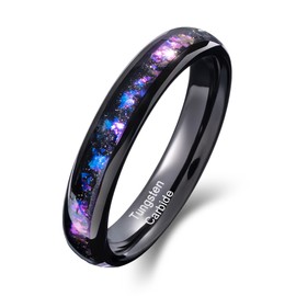 Edulex Black Tungsten Ring for Men Women, 4mm Rhodium Plated Blue Nebula Galaxy Fragments Created Opal Inlay Promise Engagement Wedding Band Jewelry Gifts Size 7