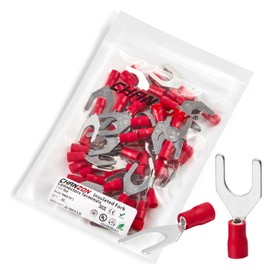 Chanzon UL Listed Insulated Fork Terminals M8 5/16" inch U-Type - 22-16AWG - Crimp Connectors Electrical Wire Red PVC Brass Copper - 50pcs Pack