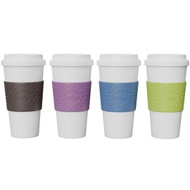 Copco Acadia Travel Mug (4-Pack), 16oz Insulated Coffee Mug with Double-Walled Plastic, Leak-Proof Lid - Microwave & Dishwasher Safe, Non-Slip Sleeve, Hot & Cold Drinks - Light Colors