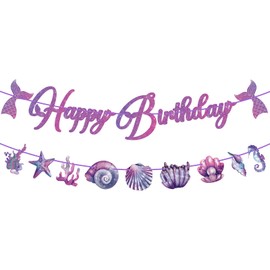 Adecortalk Mermaid Happy Birthday Banner Mermaid Party Decorations Under the Sea Party Decorations for Kids Girls Boys Birthday Baby Shower Party Supplies