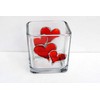 Valentine Double Red Hearts Hand Painted Stained Glass Square Candle