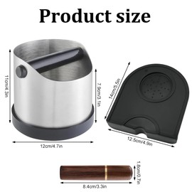 Lotvic Coffee Knock Box, 700ML Stainless Steel Coffee Grounds Knock Box with Tamping Mat and Espresso Distribution Tool, Non-Slip and Shock-Absorbent Coffee Knock Box with Removable Bar (3 Pcs)