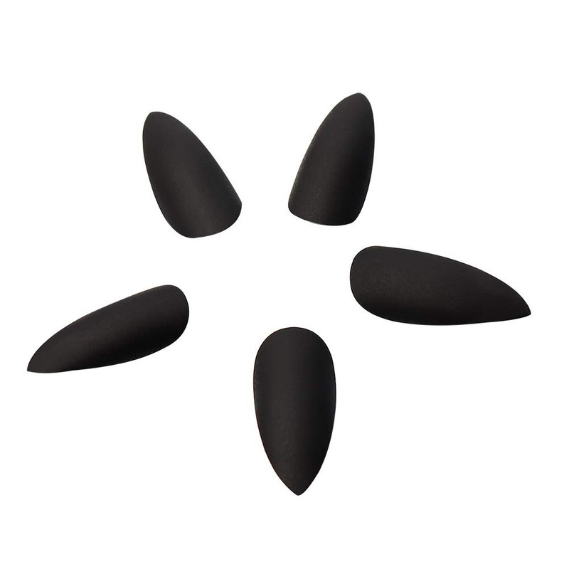 Matte Press on Nails Stiletto Almond Medium Length Black Pure