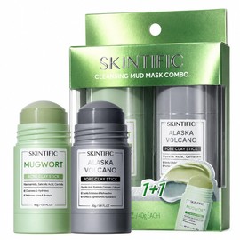 SKINTIFIC Kit de Mascarillas Faciales en Barra 2 Piezas - Arcilla Volcánica para Puntos Negros y Limpieza de Poros + Artemisia para Control de Acné y Poros Abiertos - Skincare para Todo Tipo de Piel