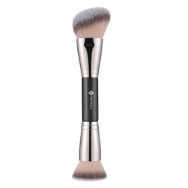 TEOYALL Dual-Ended Foundation Contour Brush, Flat Top and Angled Synthetic Bristles for Bronzer Liquid Cream Powder