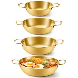 Patelai 4 Pack Korean Ramen Noodle Pots, Golden Stainless Steel Korean Cooking Pots with Double Handle, Fast Heating Pot for Soup, Noodles, Pasta, Kitchen & Outdoor Use, Sizes 7.1", 8.7", 9.5", 10.2"