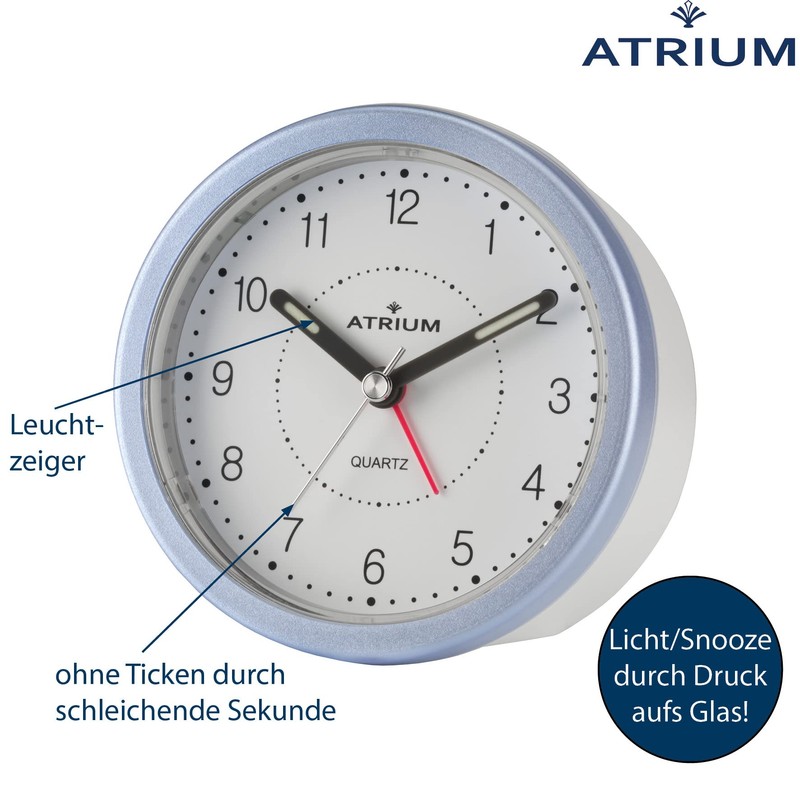 Atrium moderner Design Wecker Analog Quarz ohne Ticken mit Licht