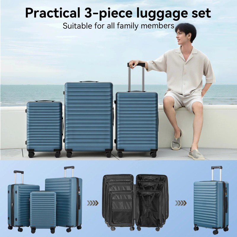 Waterproof Luxury PC+ABS 3 Pieces Trolley Suitcases Luggage Set Hard