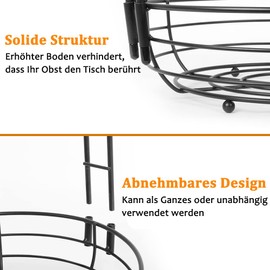 Bomclap Fruit Basket with Banana Holder - 2-Tier Metal Fruit Bowl - Kitchen Standing Modern Fruit Bowls - Decorative Vegetable Basket Fruit Bowl - Black