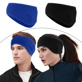 anpiwshjo Winter Headbands for Women Athletic, Fleece Ear Warmer Headband - 2 Count Pack, Blue+Black
