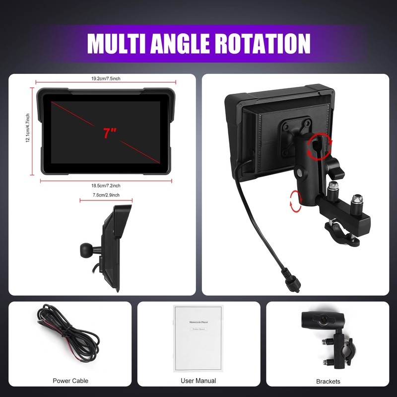 Rimoody 7 Inch Motorcycle Carplay Screen with Wireless Carplay Android